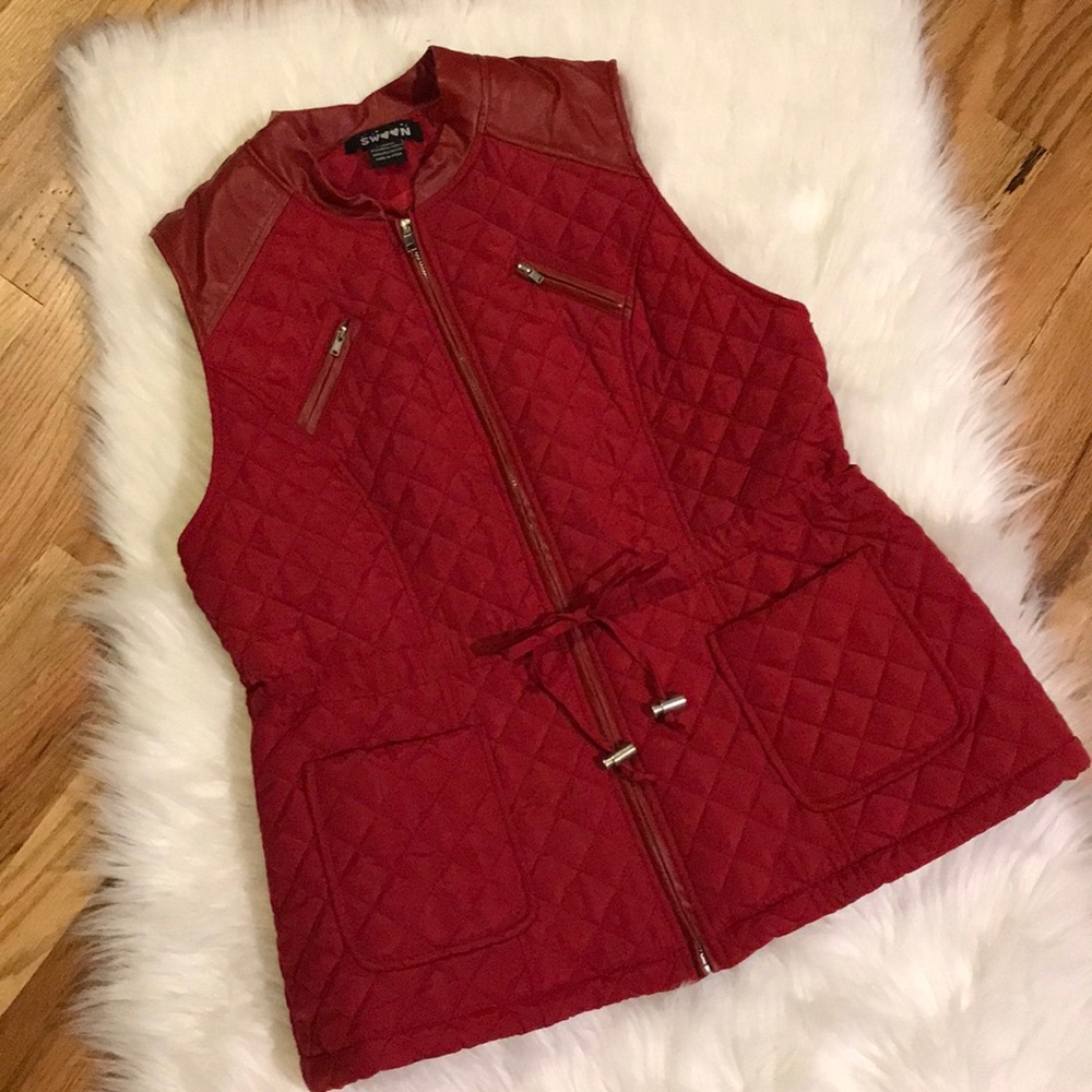Quilted Vest with Faux Leather Trim